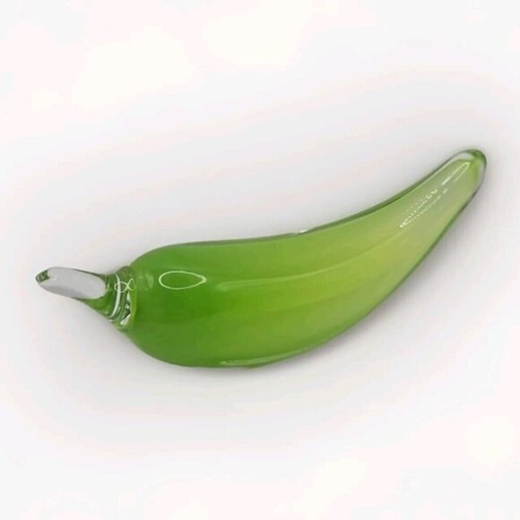 Adam Jablonski Green Crystal Banana Pepper Collectible Art Glass Handmade Poland